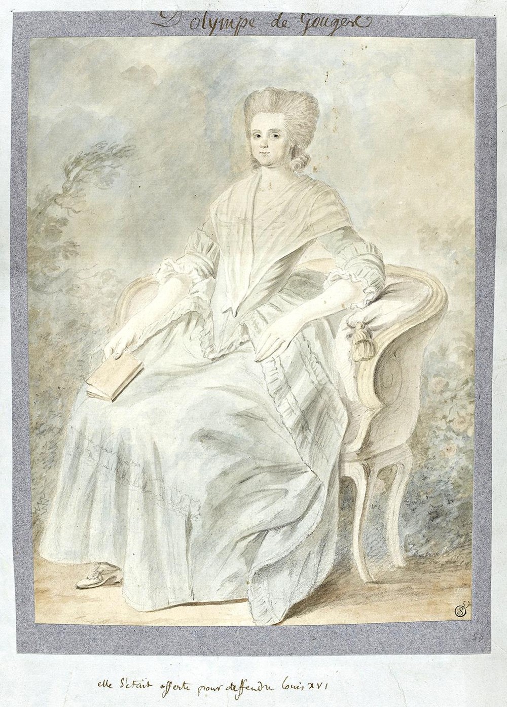 Olympe de Gouges — Historisch aquarelportret; herkomst volgens de Louvre-vermelding op Commons.